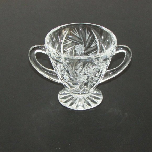 Vintage Crystal Sugar Bowl with Handles Pinwheel Pattern - Picture 6 of 9
